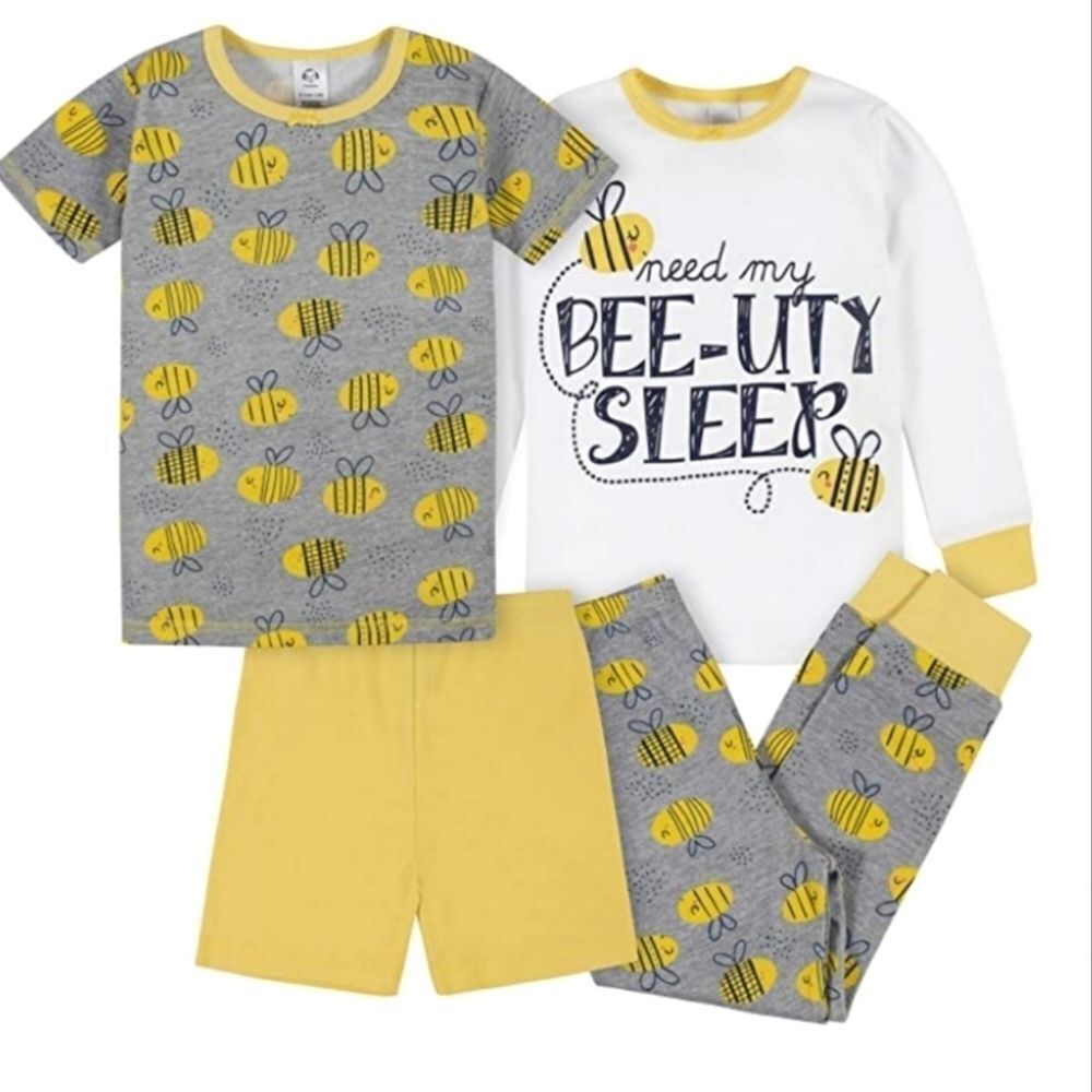 4-piece Girls' Pajama Set Bee Themed Yellow Black NEW